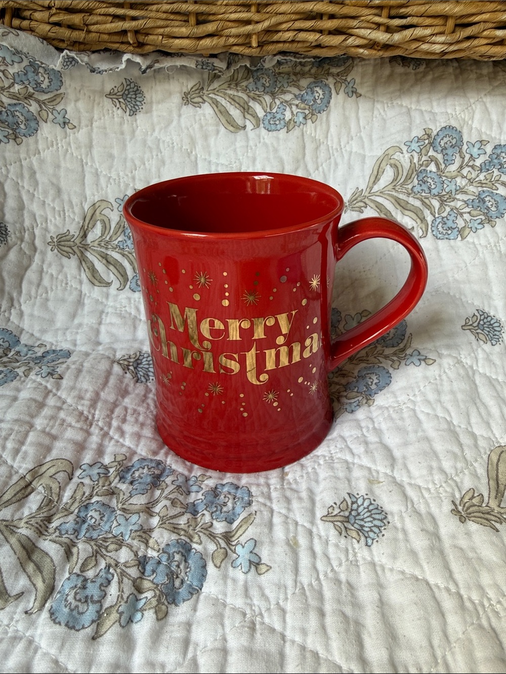 Fringe Studio Red Holiday Mug with Gold Script